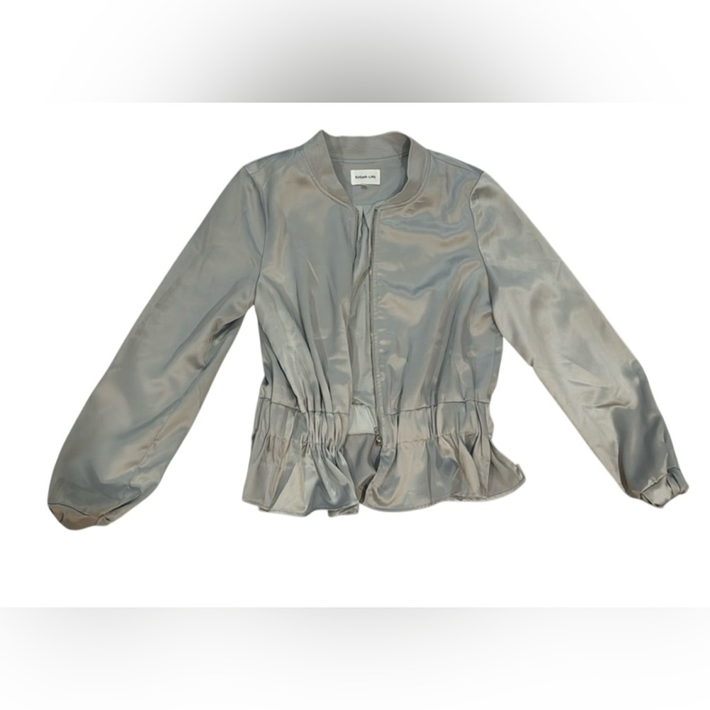 Sugar lipz Silver peplum bomber jacket‎ size small